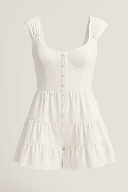 The Belle of Ivory – Romantic Cotton Romper with Regal Detail