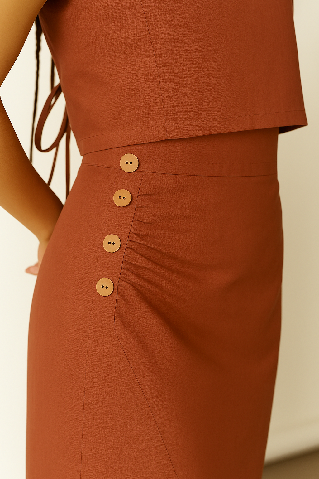 "Rust Linen Co-ord Set for Women | Sleeveless Crop Top & Slit Midi Skirt – Summer Occasionwear"