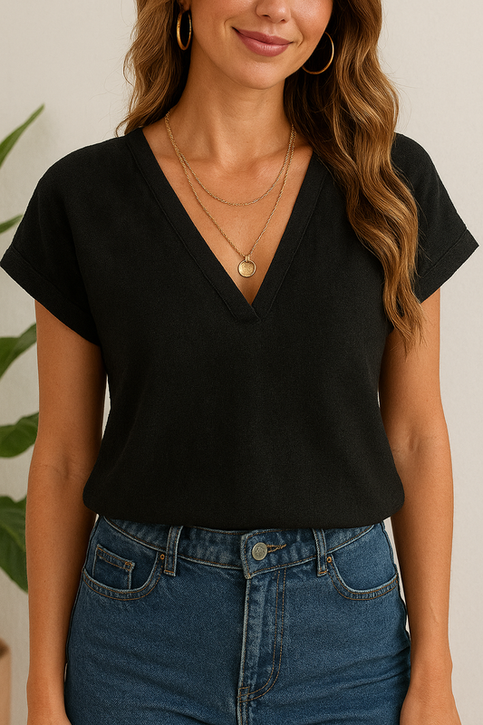Women’s V-Neck black/pale blue/baby pink/Lavender/Ash beige Linen T-shirt– Soft & Breathable Summer Top (Copy)