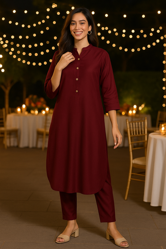 Milo Maroon Comfy Chanderi Silk Co-ord Set for Women