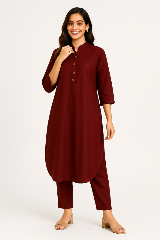 Milo Maroon Comfy Chanderi Silk Co-ord Set for Women