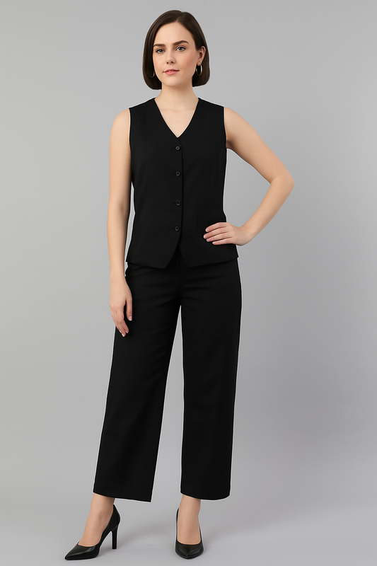 Noir Power Vest Co-ord Set – Sleek Black Formalwear for Women