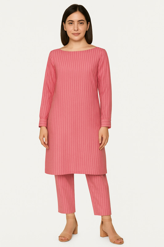 Blush Stripe Handloom Cotton Kurta Set – Light & Breezy Everyday Elegance