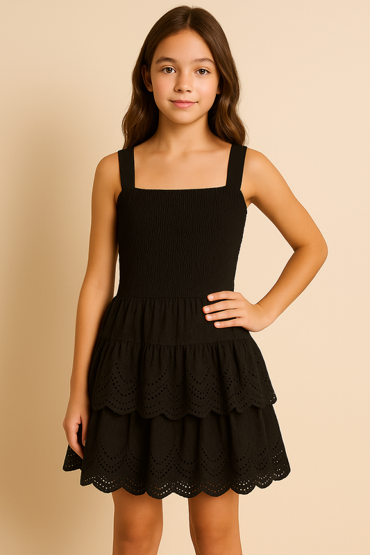 "Black Summer Tiered Smocked Dress"