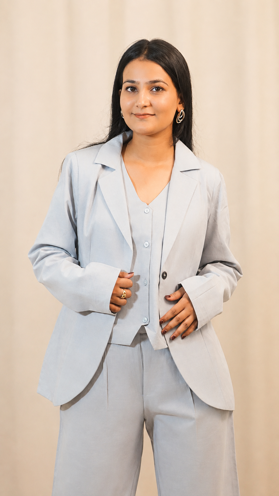 Cloud Grey Linen Cotton Blazer