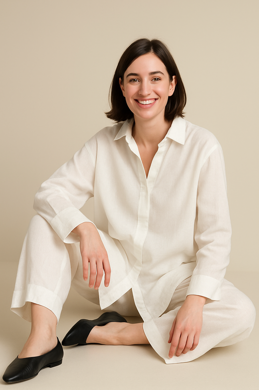 "White Breeze Linen Co-Ord Set – Minimalist Shirt Kurta & Pant for Effortless Everyday Style