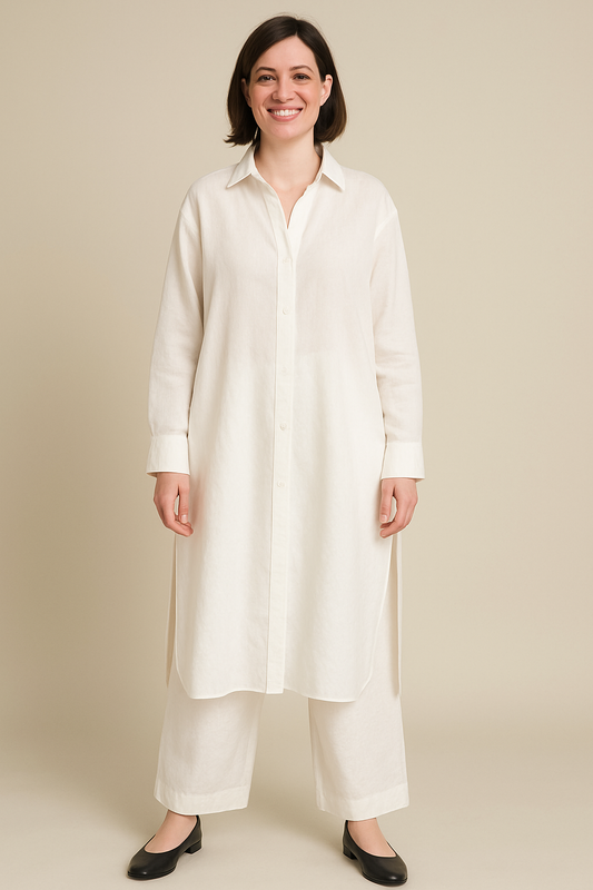 "White Breeze Linen Co-Ord Set – Minimalist Shirt Kurta & Pant for Effortless Everyday Style