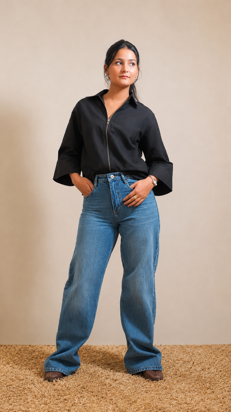 Raw Silk Zipper Shirt Top