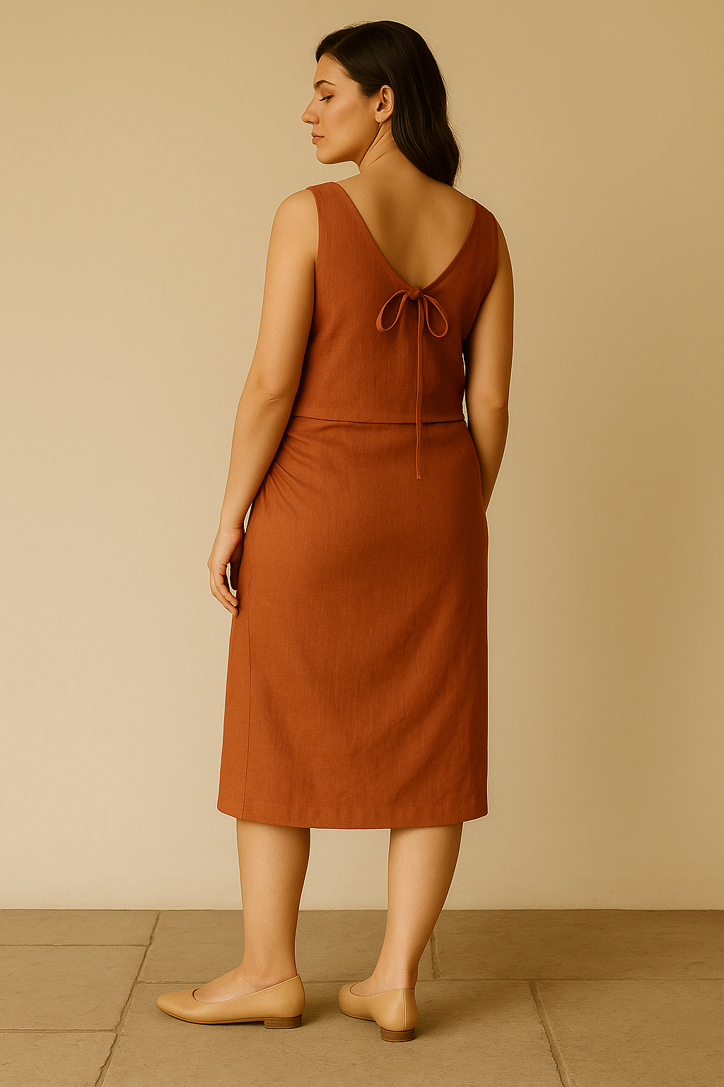 "Rust Linen Co-ord Set for Women | Sleeveless Crop Top & Slit Midi Skirt – Summer Occasionwear"