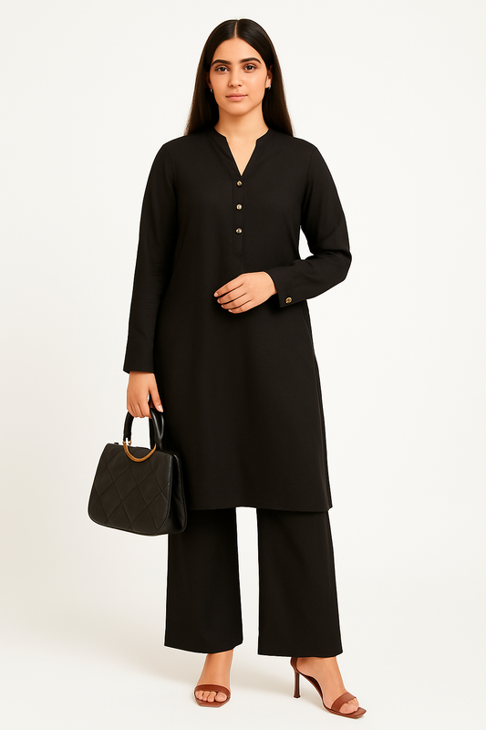 Kora Comfy Linen Co-ord Set - Black