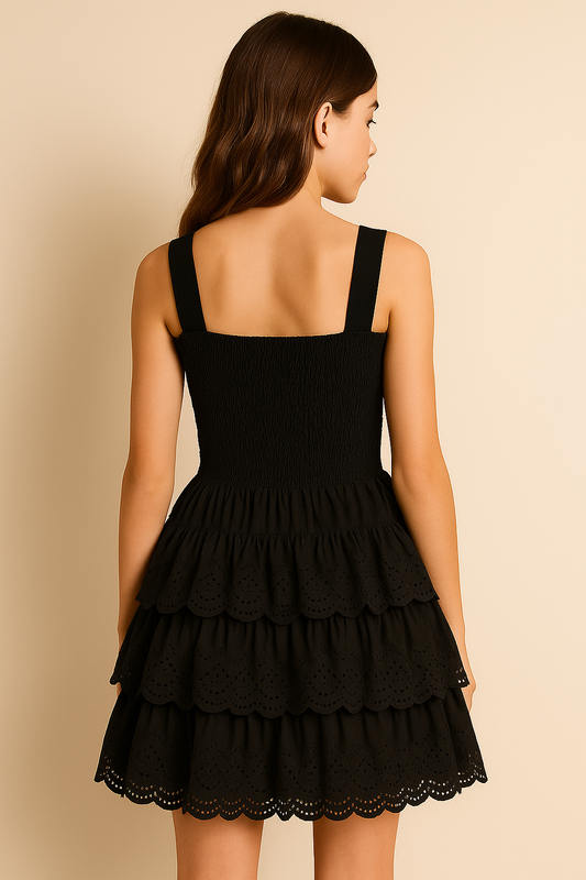 "Black Summer Tiered Smocked Dress"