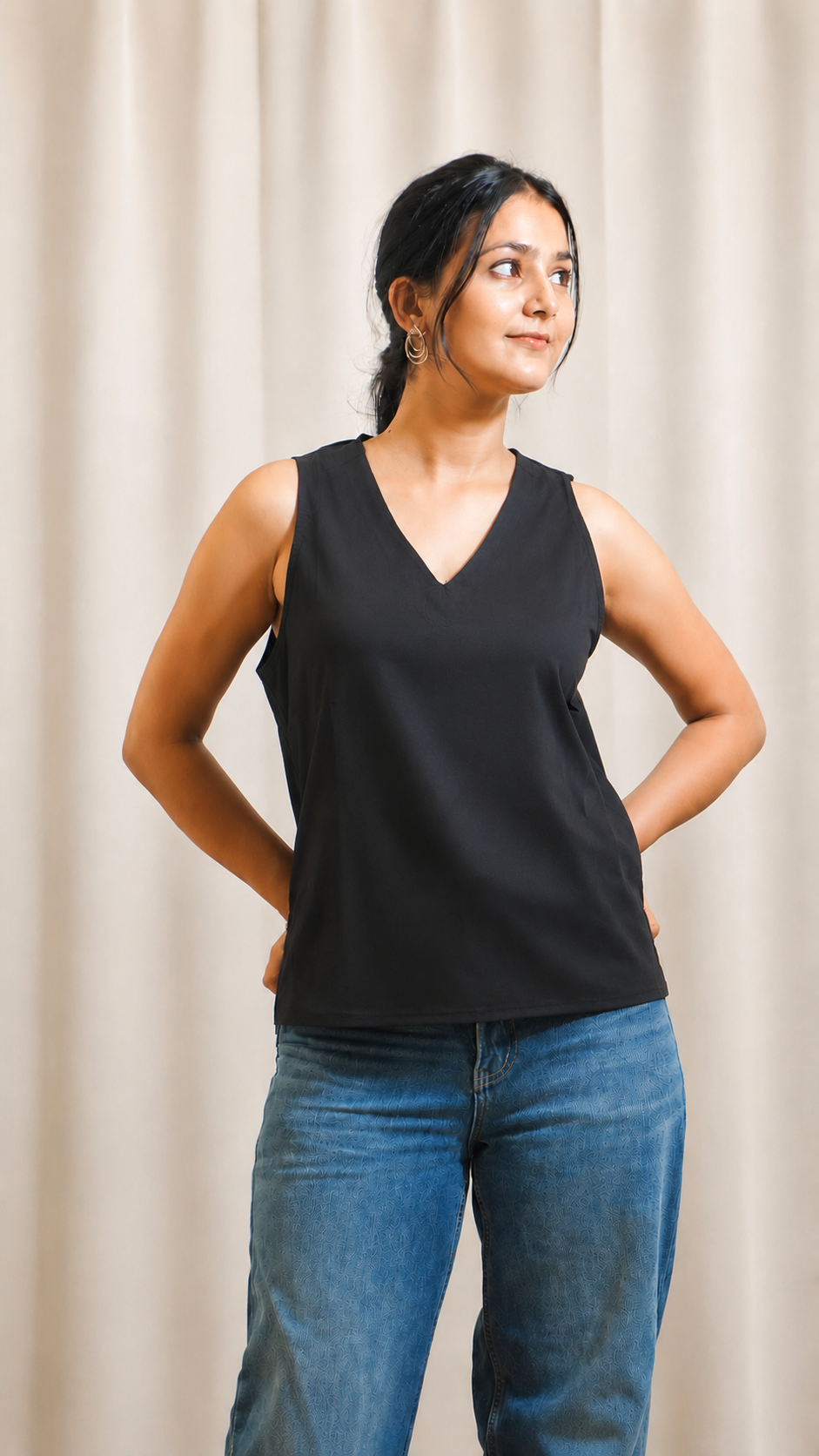 Women’s V-Neck black Pure Cotton Top- Soft & Breathable Summer Top