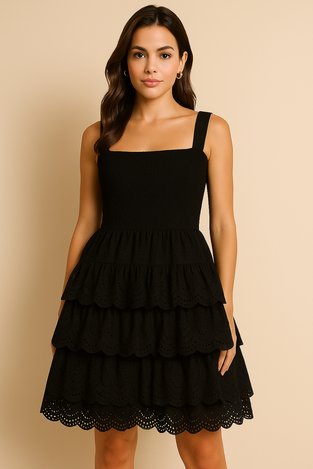 "Black Summer Tiered Smocked Dress"
