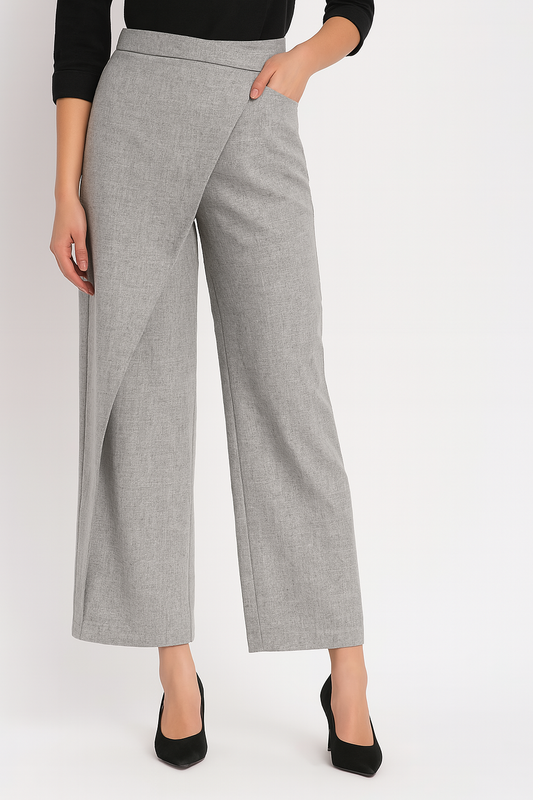 High-Waist Flap Front Trousers in Grey – Satvik Style