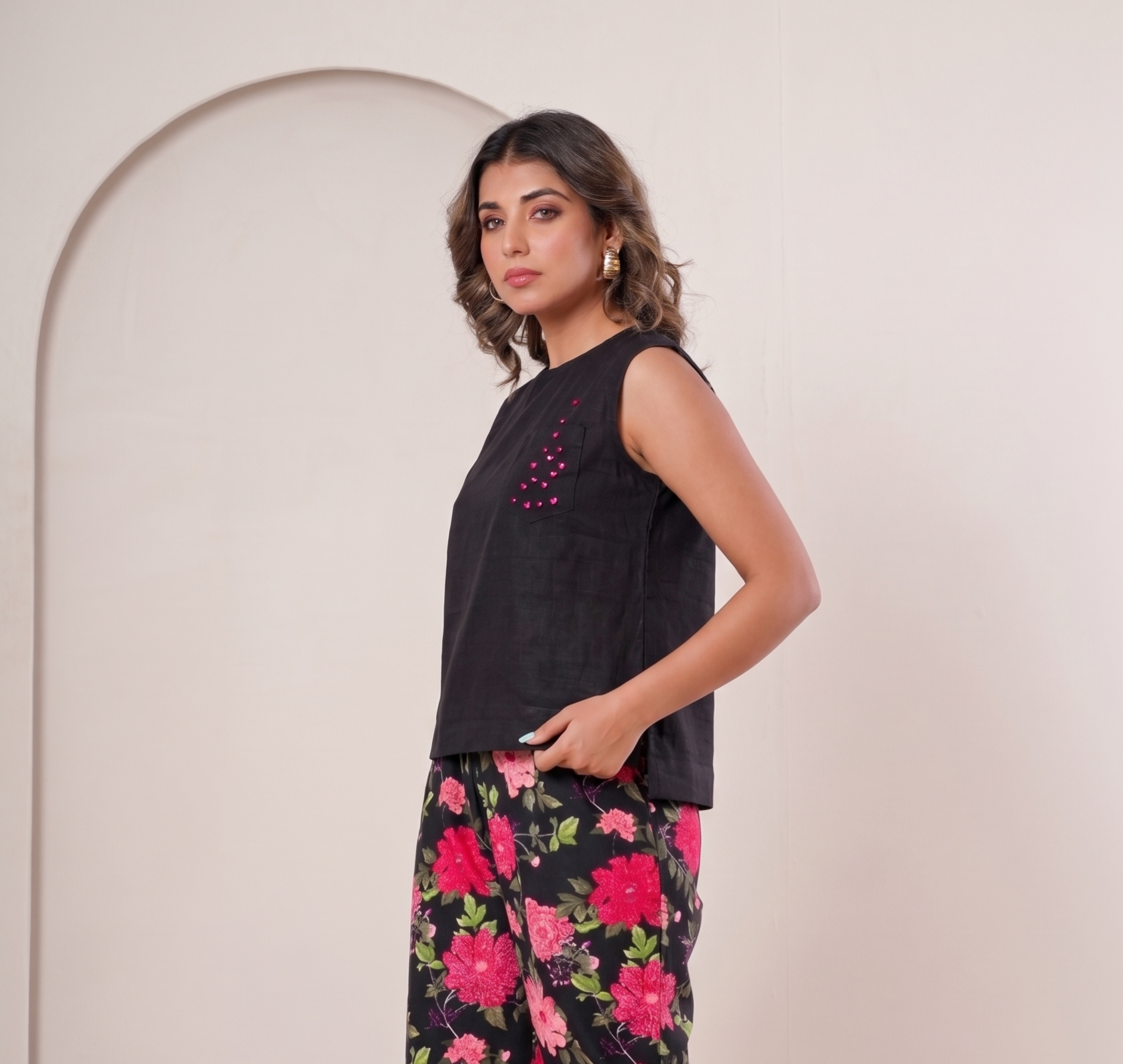 Black Heart Embroidery Pure Cotton Top