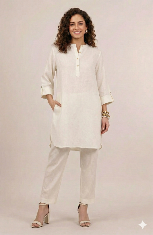 Ivora Linen Cotton Co-ord Set - Ivory