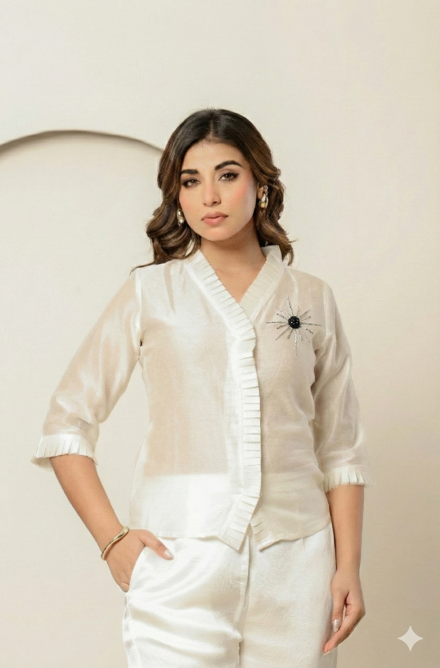 Embellished Ivory Grace Chanderi Silk top