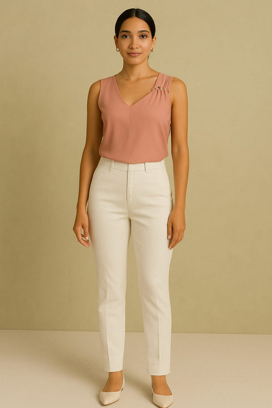 Women's Cream Straight-Narrow-Fit Formal Pants – High Waist Linen Pants