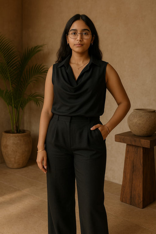 Noir Black Cowl Neck Sleeveless Co-Ord Set – Effortless Power Dressing