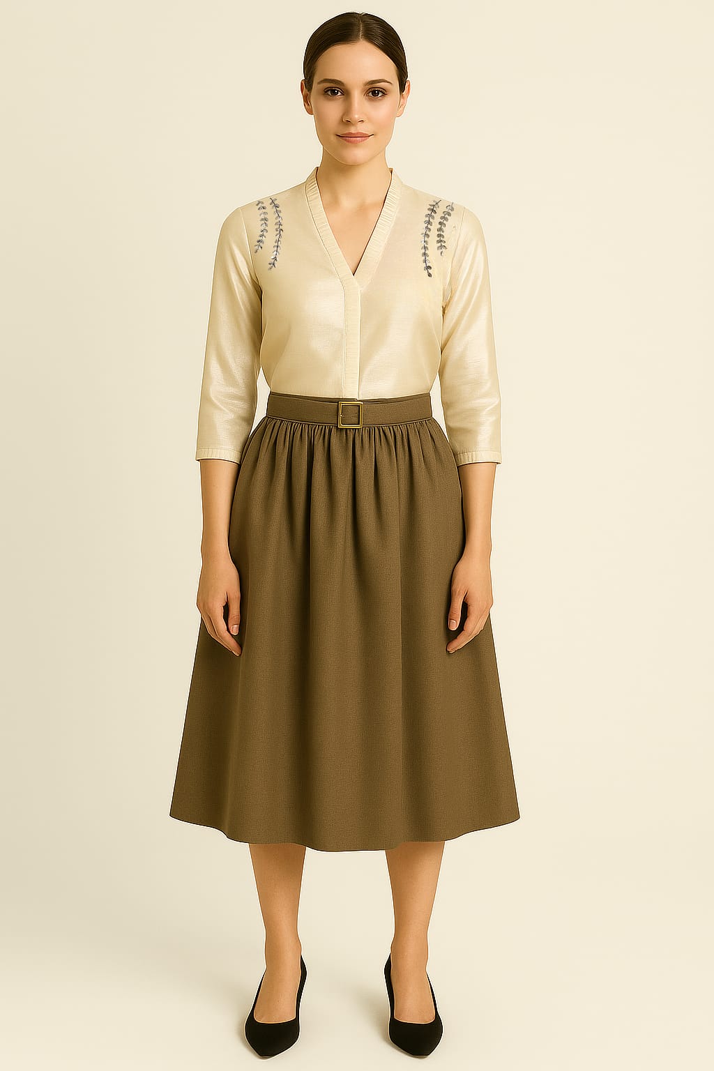 Golden Hour Chanderi Top & Giza Cotton Belted Skirt Set – Artisanal Elegance for Modern Professionals