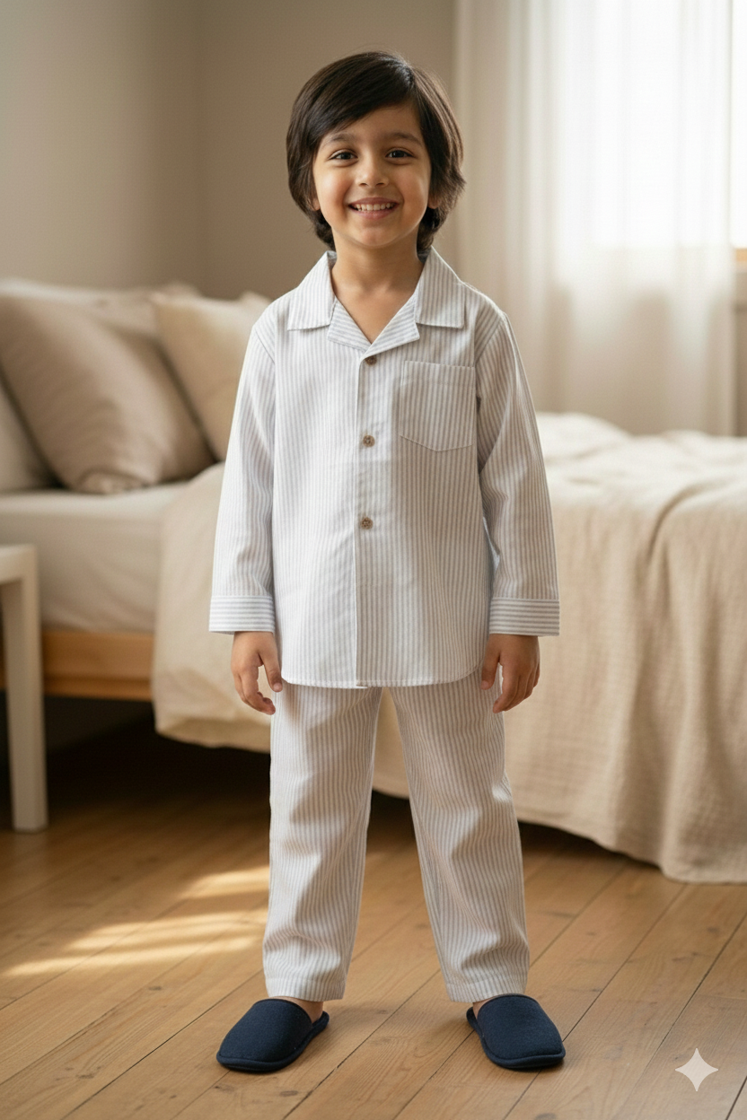 Pure Cotton Kids Striped Night Suit – Soft, Breathable & Cozy Sleepwear Set