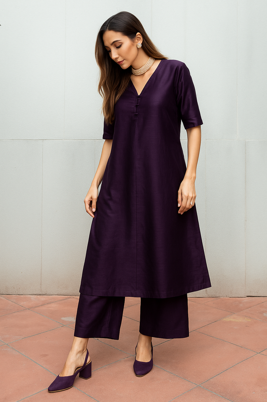 Royal Plum Chanderi Silk Kurta Set – Modern Festive Ensemble