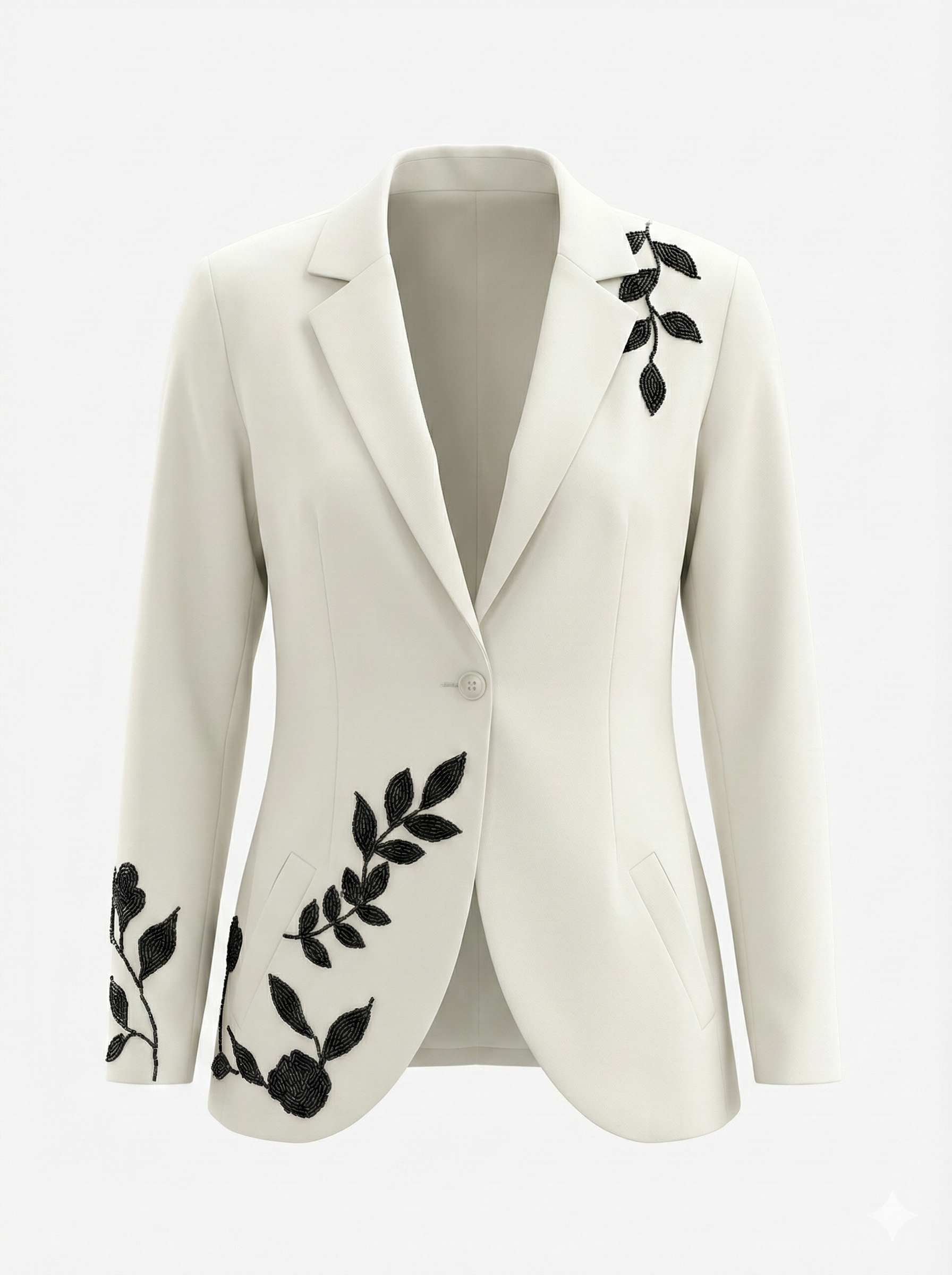 Embellished White Linen Cotton Blazer & Pant Set
