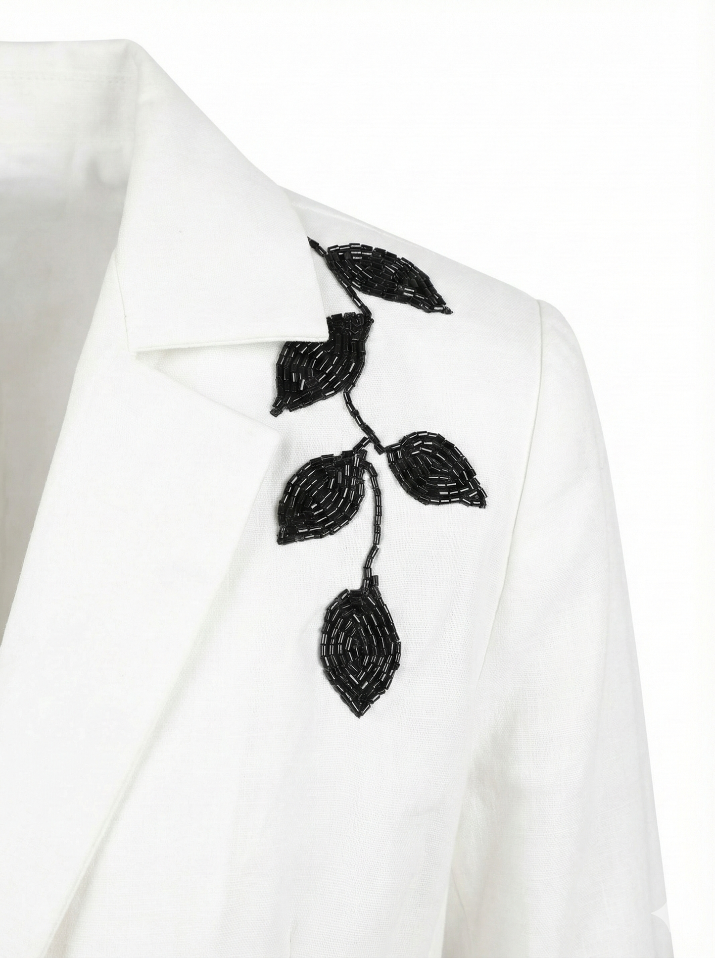 Women’s White Linen Cotton Blazer & Pant Set with Black Sequin Embroidery | Premium Party Wear Suit