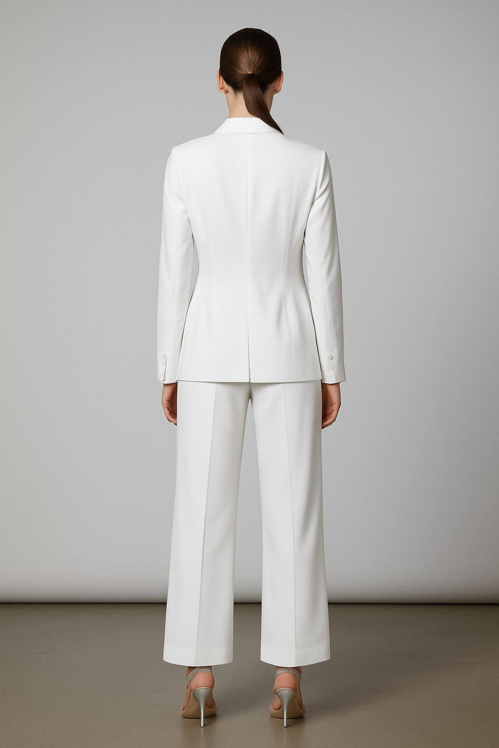 Women’s White Linen Cotton Blazer & Pant Set with Black Sequin Embroidery | Premium Party Wear Suit