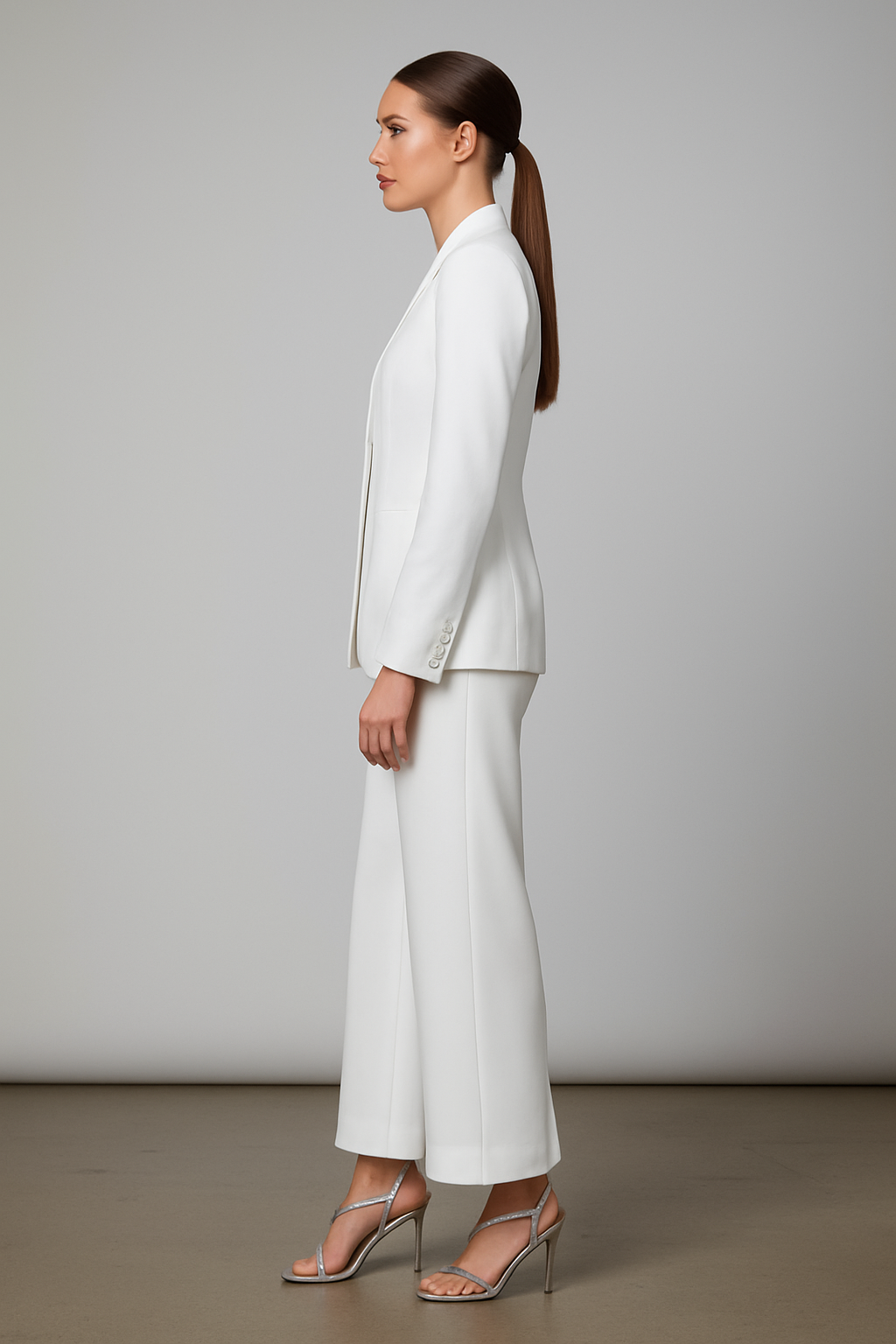 Women’s White Linen Cotton Blazer & Pant Set with Black Sequin Embroidery | Premium Party Wear Suit